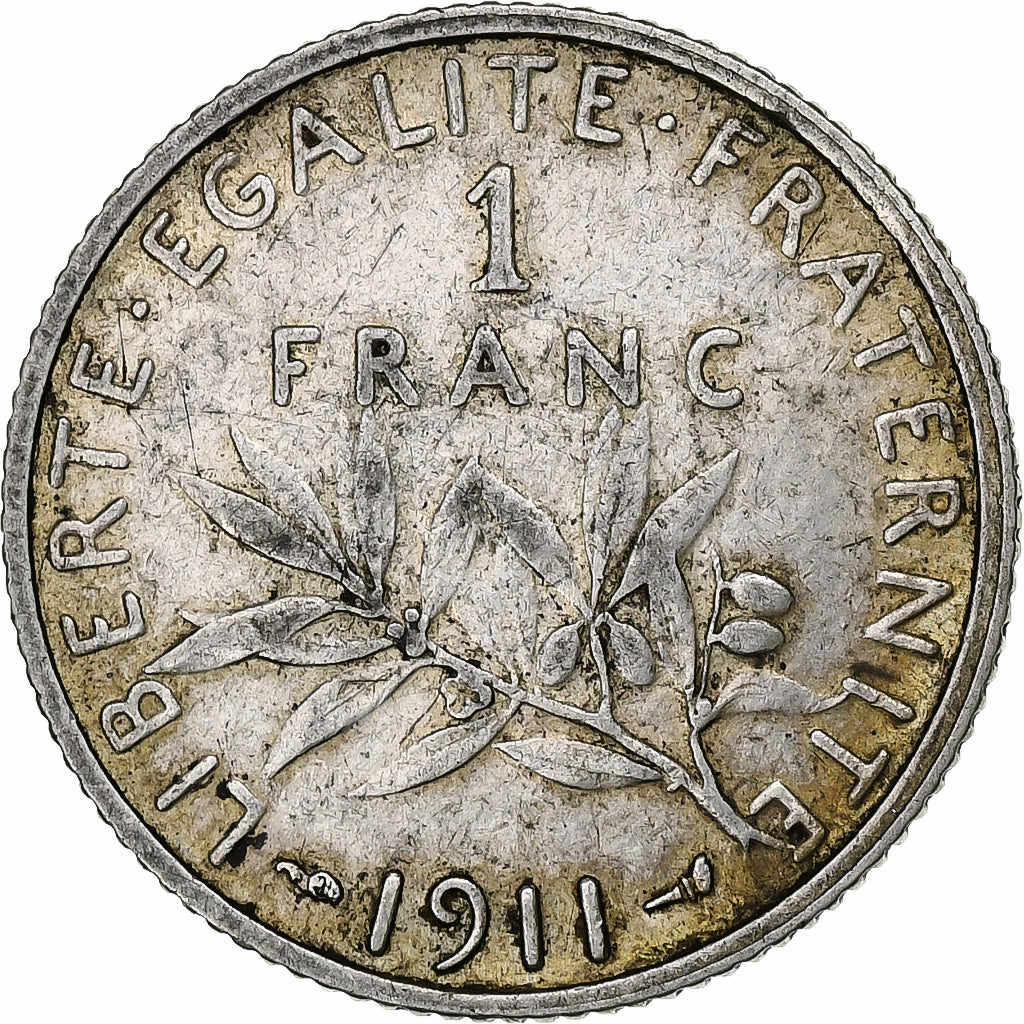 Frankrijk, Franc, Semeuse, 1911, Paris, Zilver, ZF, Gadoury:467, KM:844.1