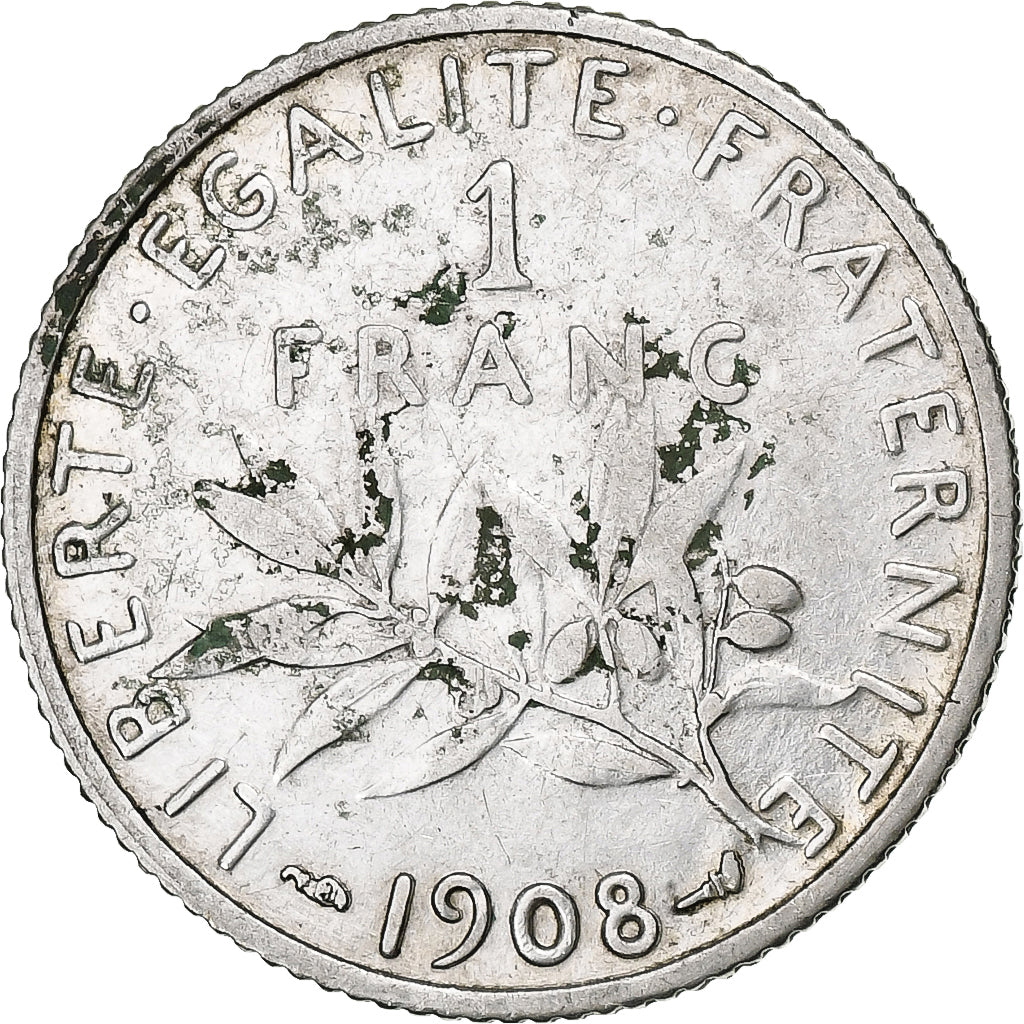 France, Franc, Semeuse, 1908, Paris, Silver, VF(30-35), Gadoury:467, KM:844.1