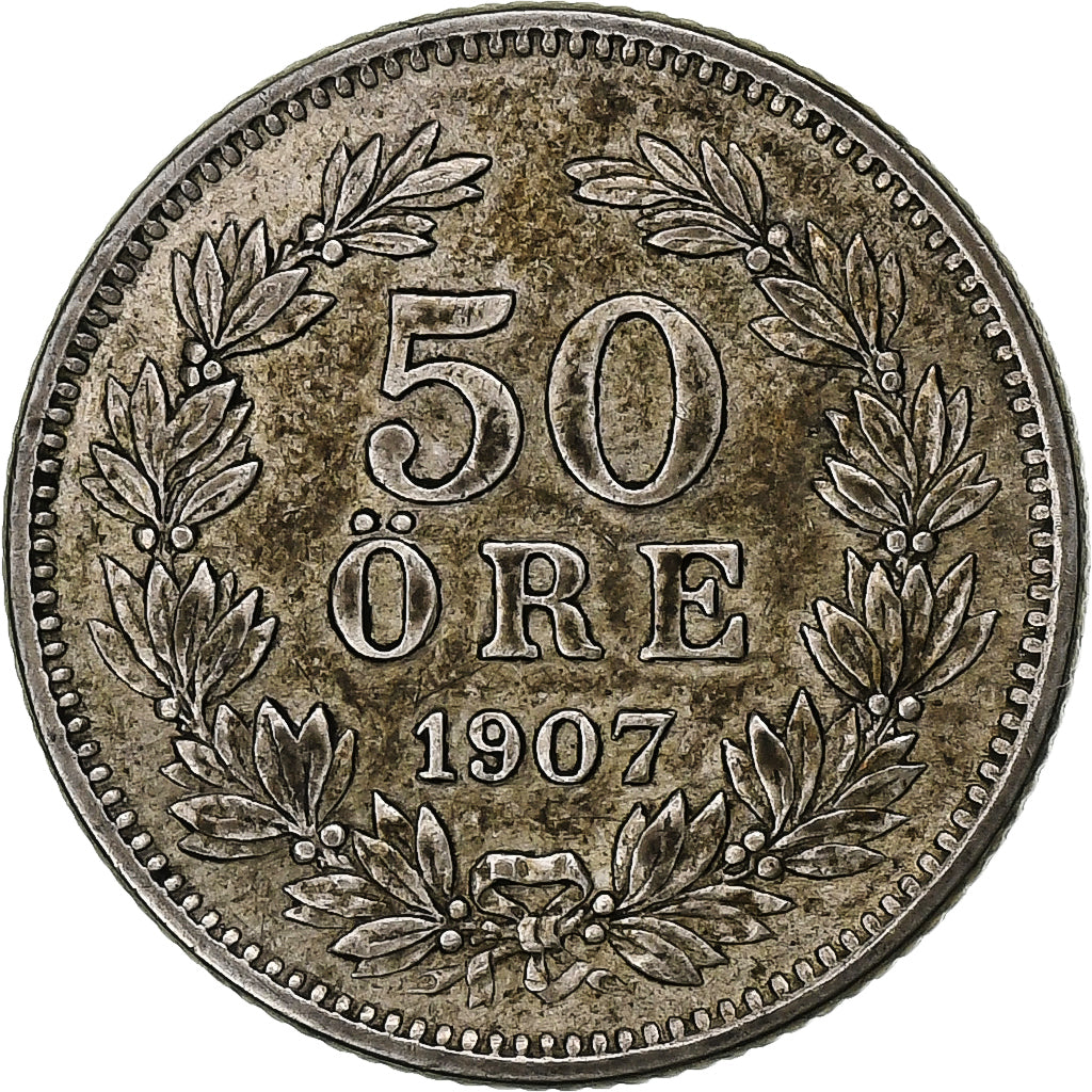 Sweden, Oscar II, 50 Öre, 1907, Silver, EF(40-45), KM:771
