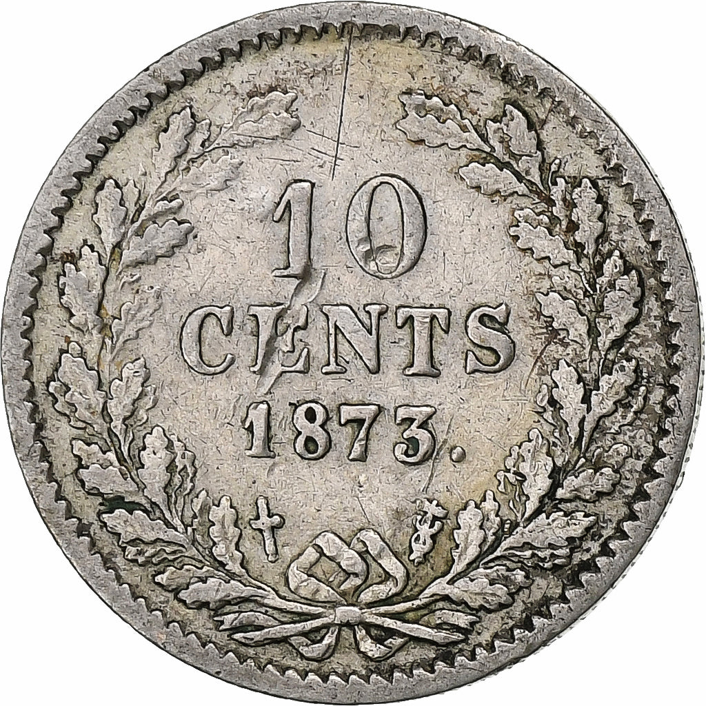 Paesi Bassi, William III, 10 Cents, 1873, Argento, MB+, KM:80