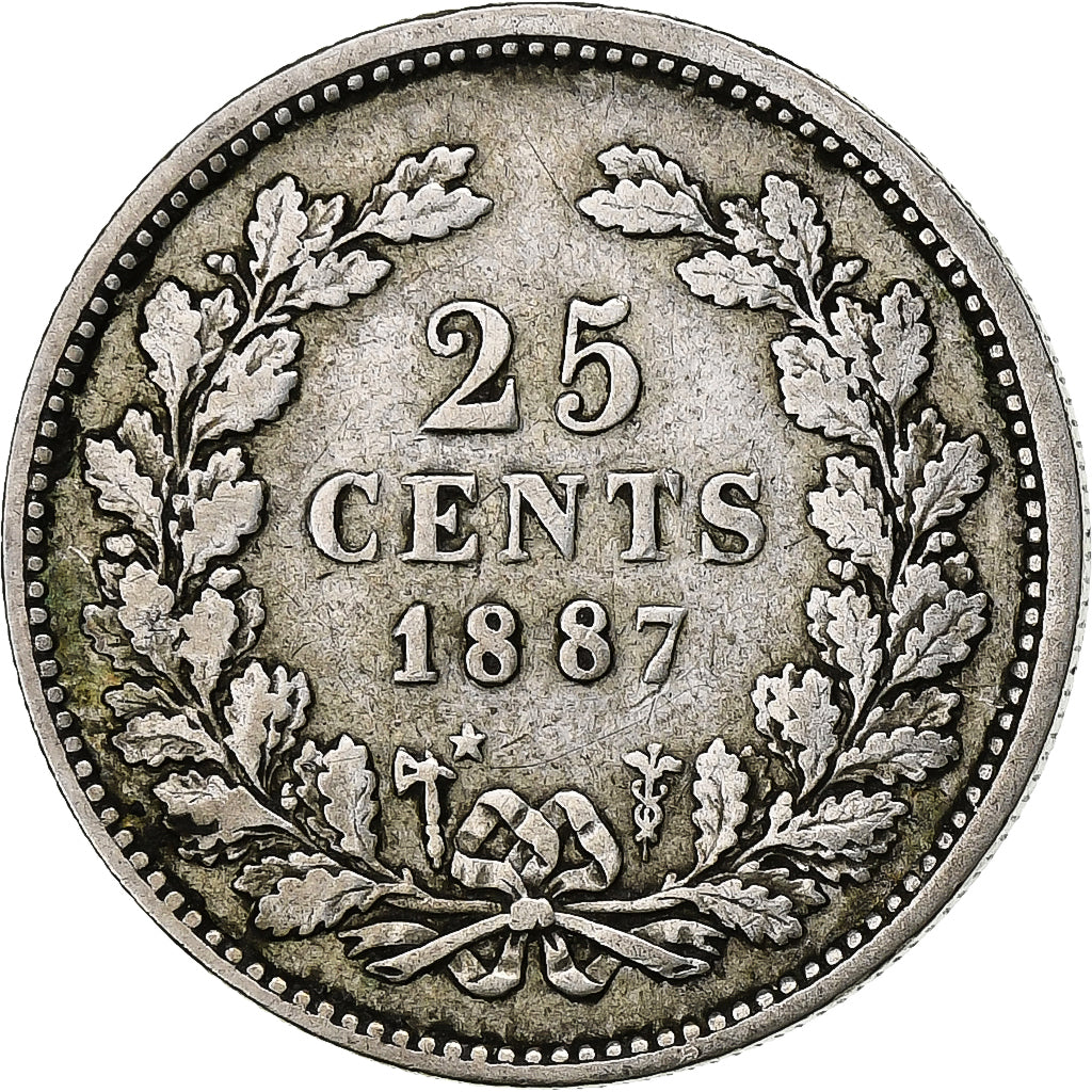Niederlande, William III, 25 Cents, 1887, Rare, Silber, S+, KM:81
