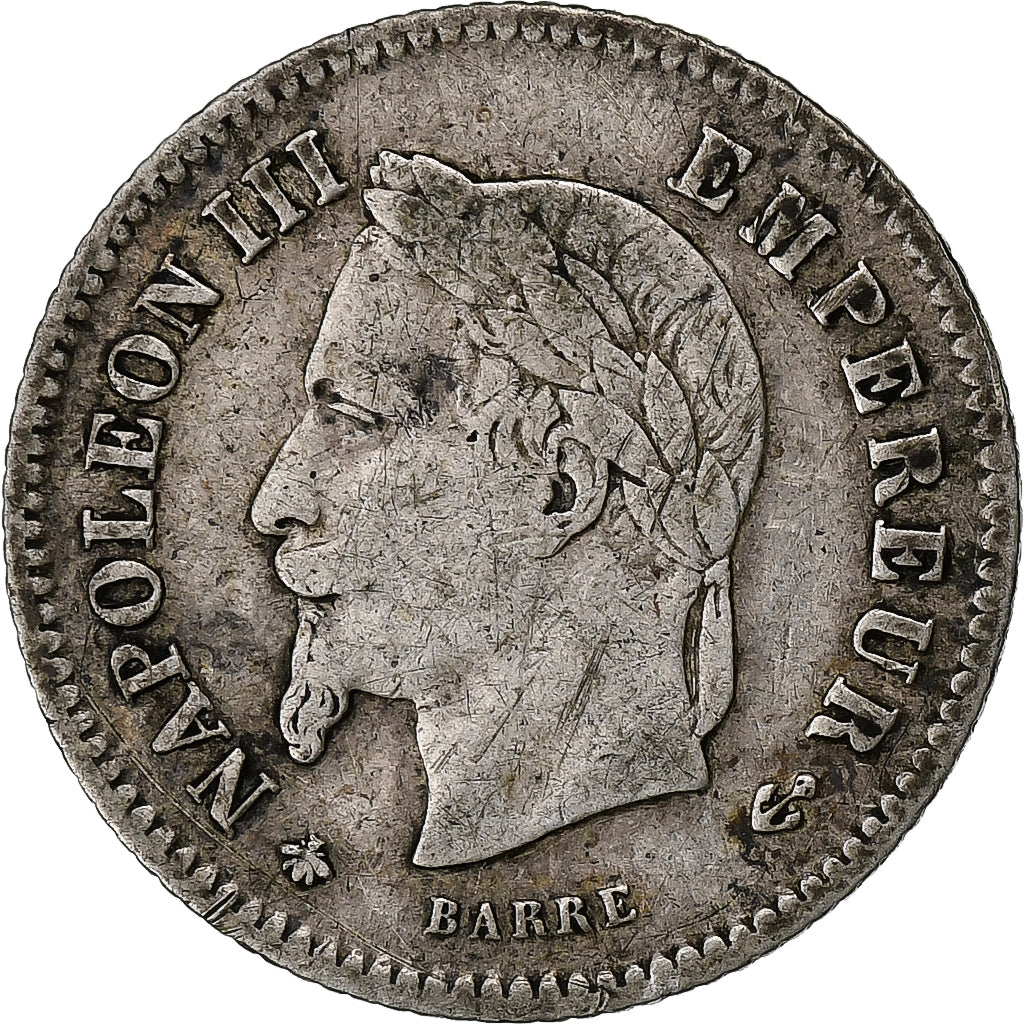 França, Napoleon III, 20 Centimes, 1867, Paris, Prata, EF(40-45), Gadoury:309