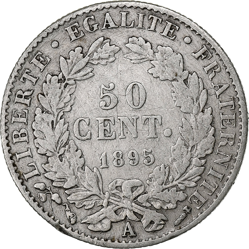 Frankrijk, 50 Centimes, Cérès, 1895, Paris, Zilver, ZF, Gadoury:419a, KM:834.1
