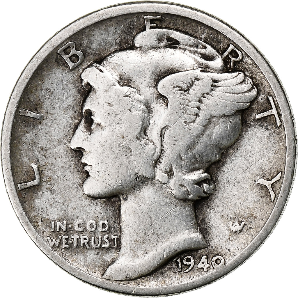 Stati Uniti, Dime, Mercury Dime, 1940, U.S. Mint, Argento, BB, KM:140