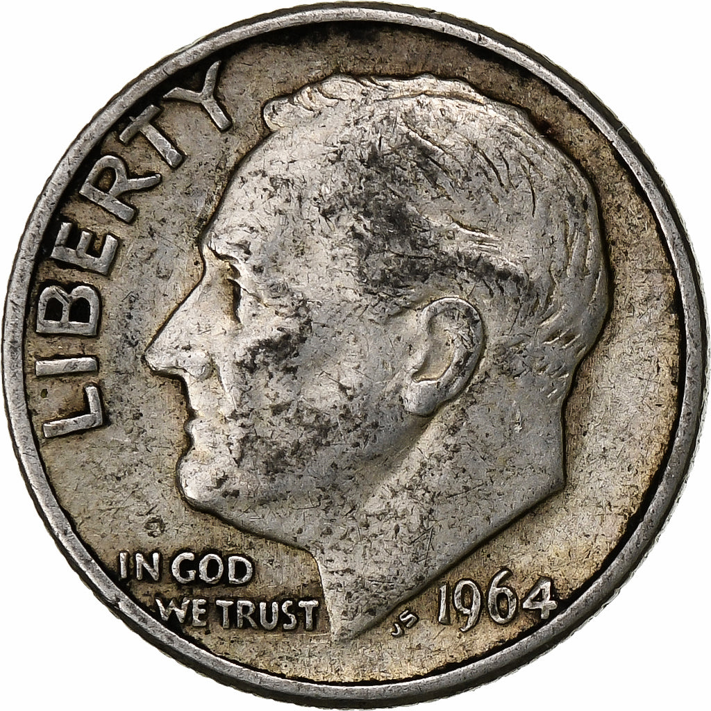États-Unis, Dime, Roosevelt Dime, 1964, U.S. Mint, Argent, TTB, KM:195