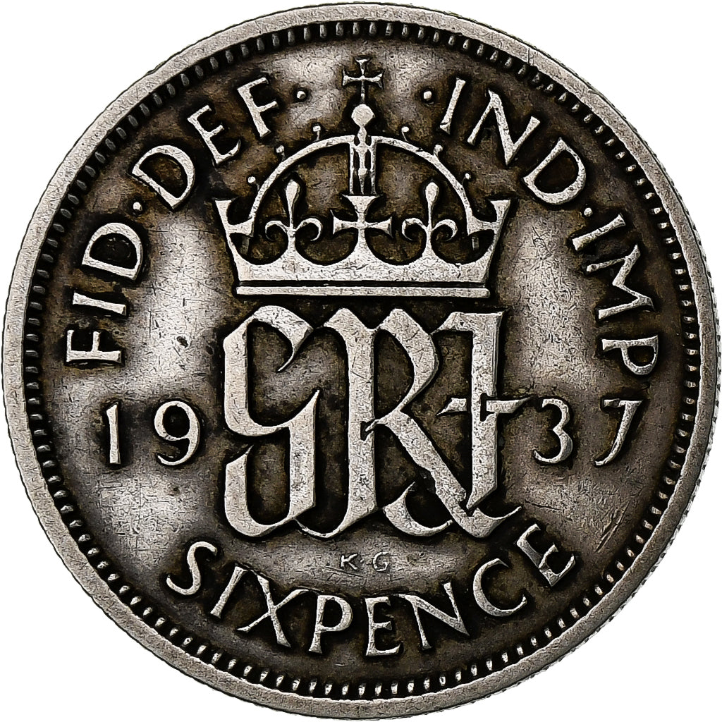 Wielka Brytania, George VI, 6 Pence, 1937, Srebro, EF(40-45), KM:852