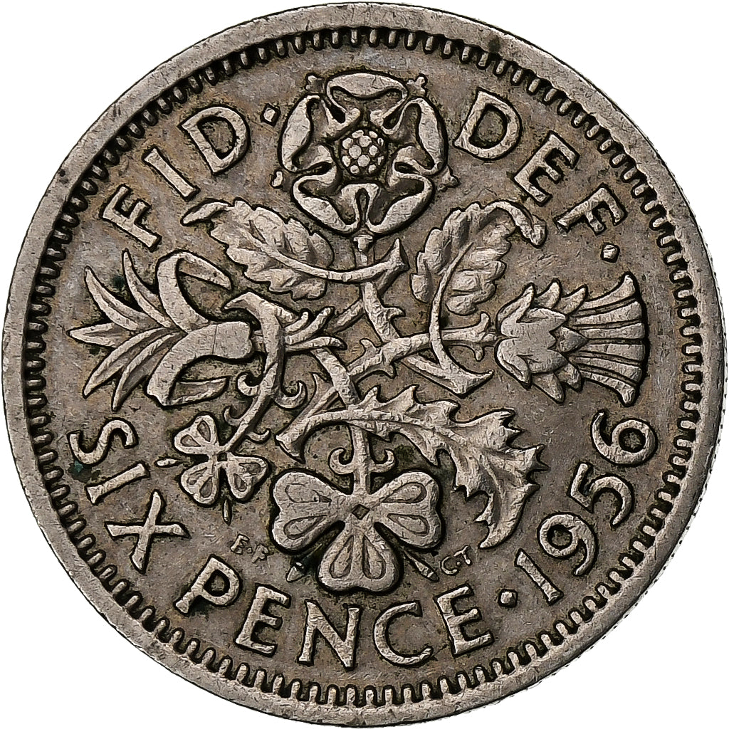 Great Britain, Elizabeth II, 6 Pence, 1956, Copper-nickel, EF(40-45), KM:903