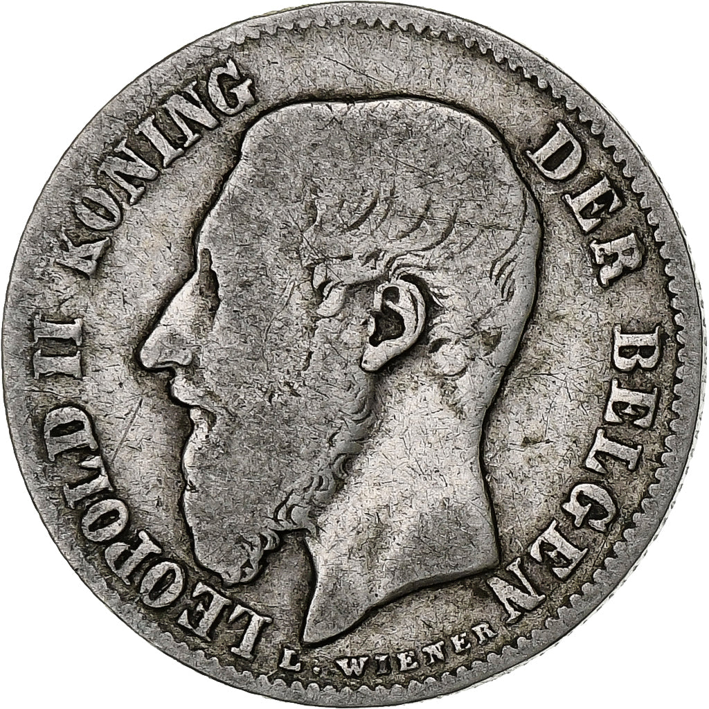 Bélgica, Leopold II, 50 Centimes, 1886, Plata, BC+, KM:27