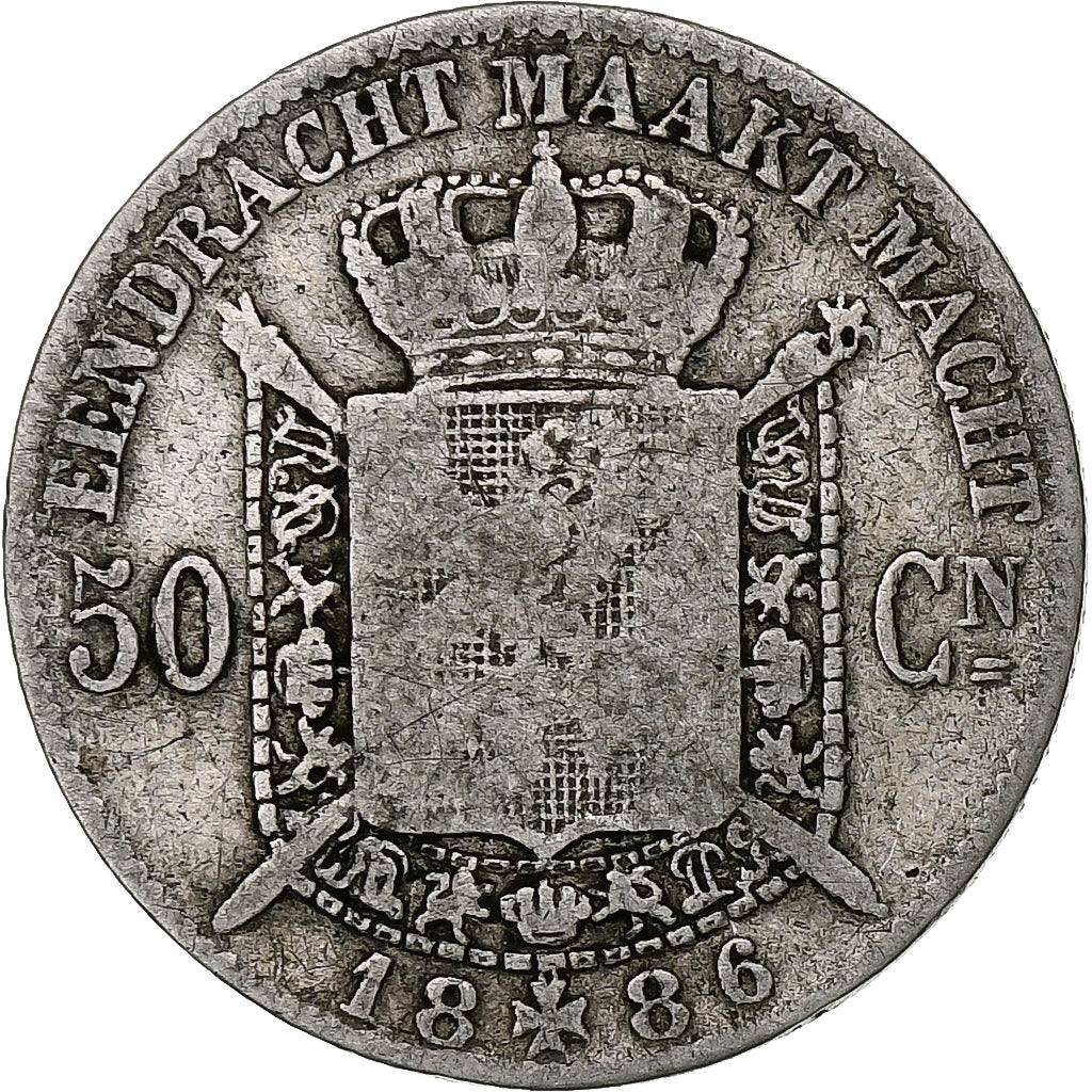 Bélgica, Leopold II, 50 Centimes, 1886, Plata, BC+, KM:27