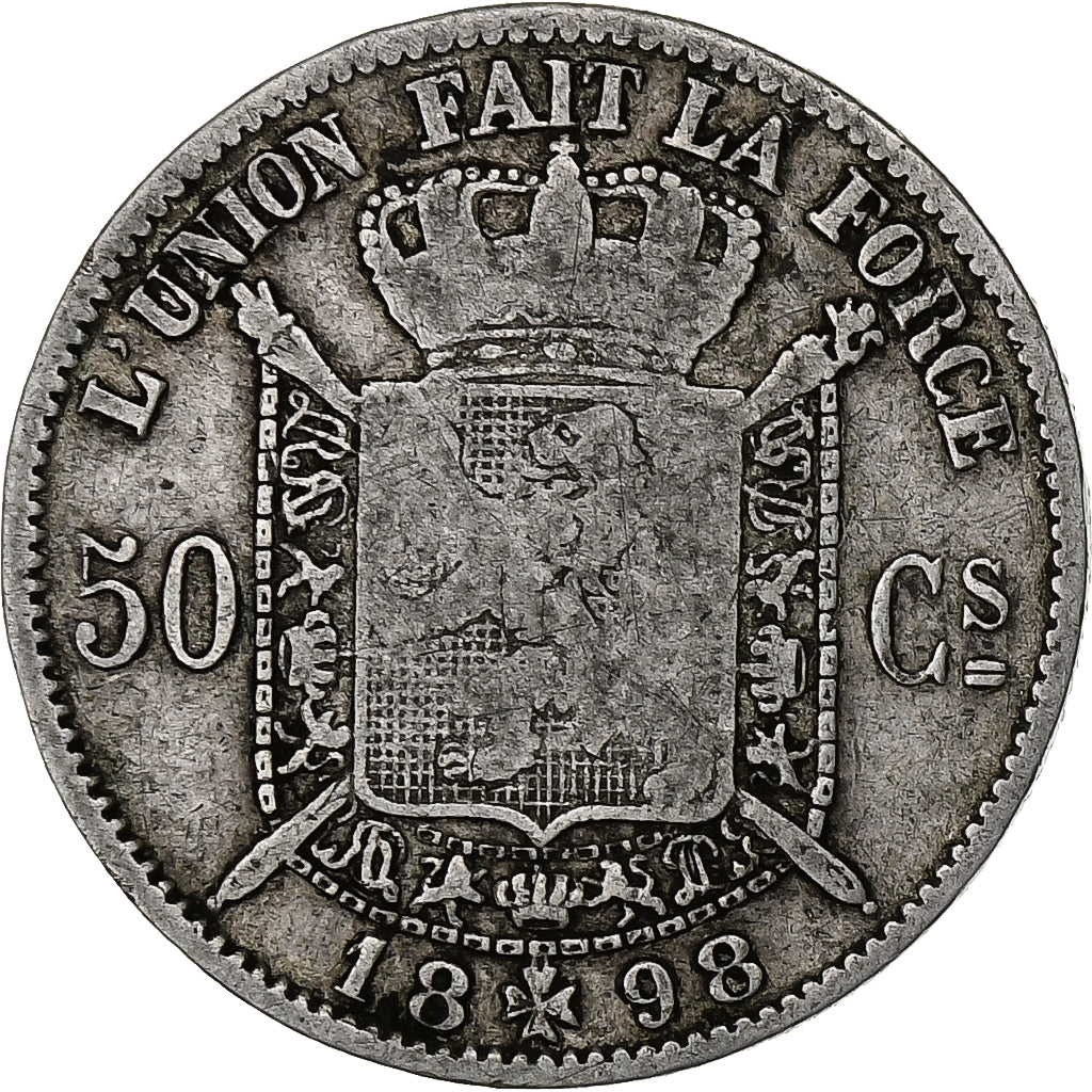 Bélgica, Leopold II, 50 Centimes, 1898, Prata, VF(20-25), KM:26