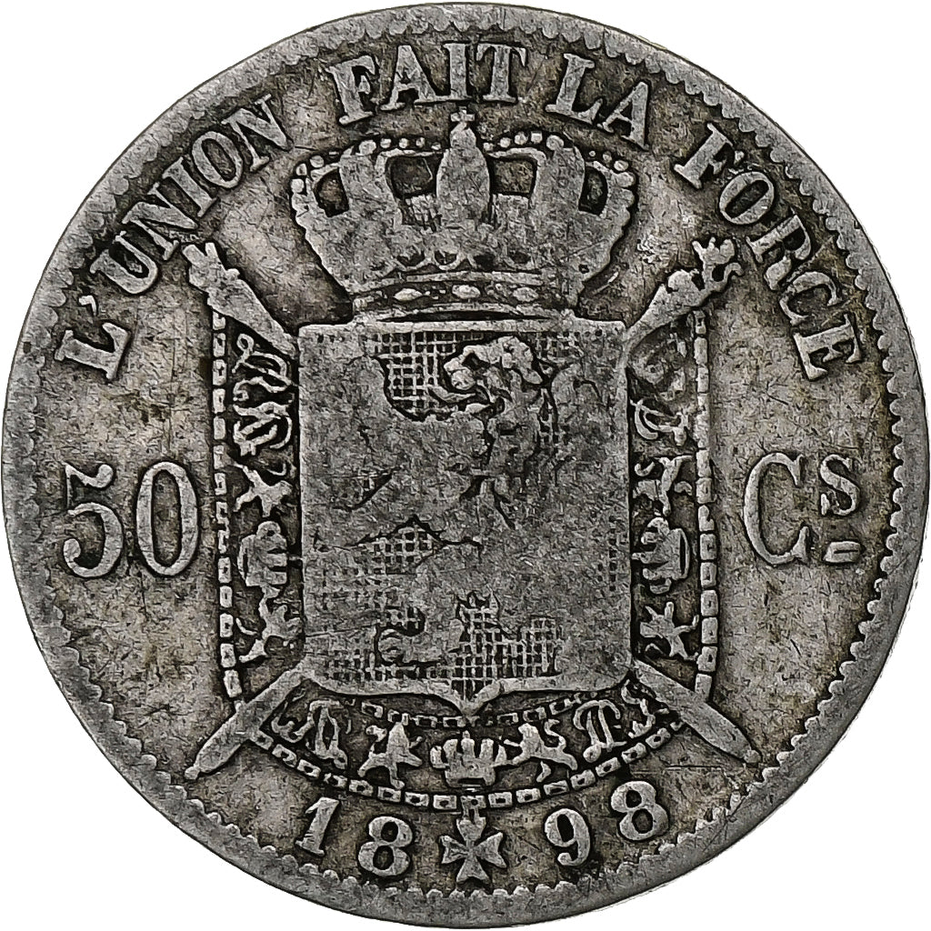 België, Leopold II, 50 Centimes, 1898, Zilver, FR, KM:26
