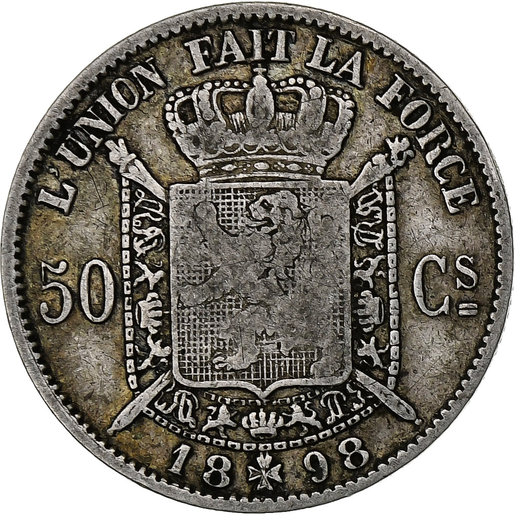 Bélgica, Leopold II, 50 Centimes, 1898, Prata, VF(20-25), KM:26