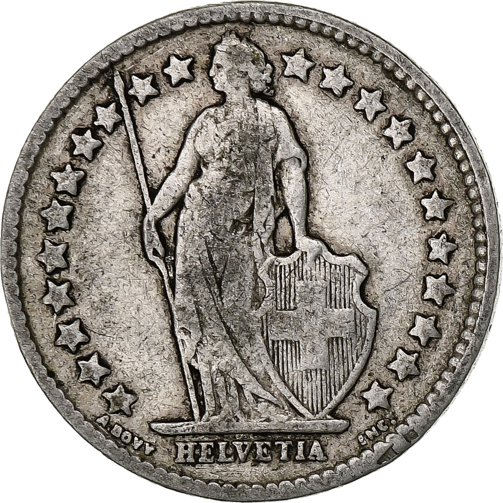 Suiza, 1/2 Franc, 1907, Bern, Plata, BC+, KM:23