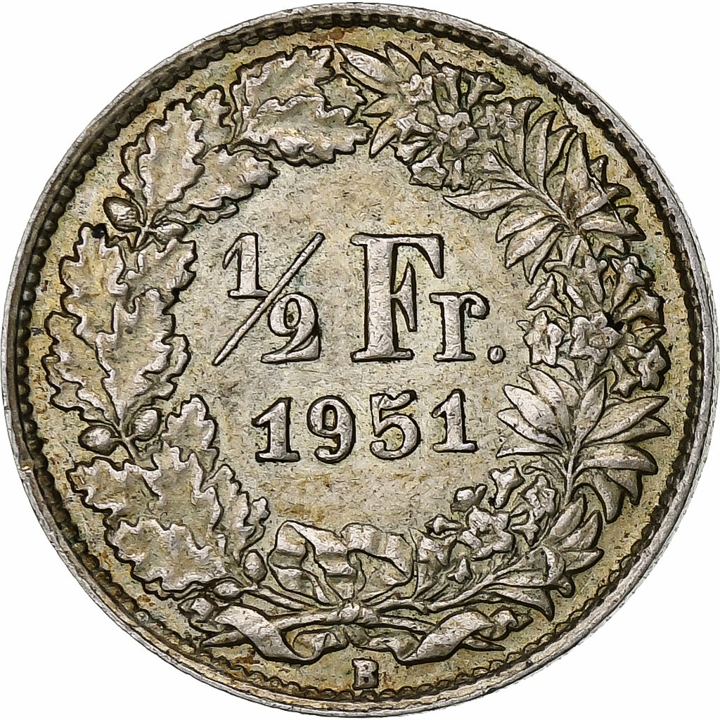 Switzerland, 1/2 Franc, 1951, Bern, Silver, EF(40-45), KM:23