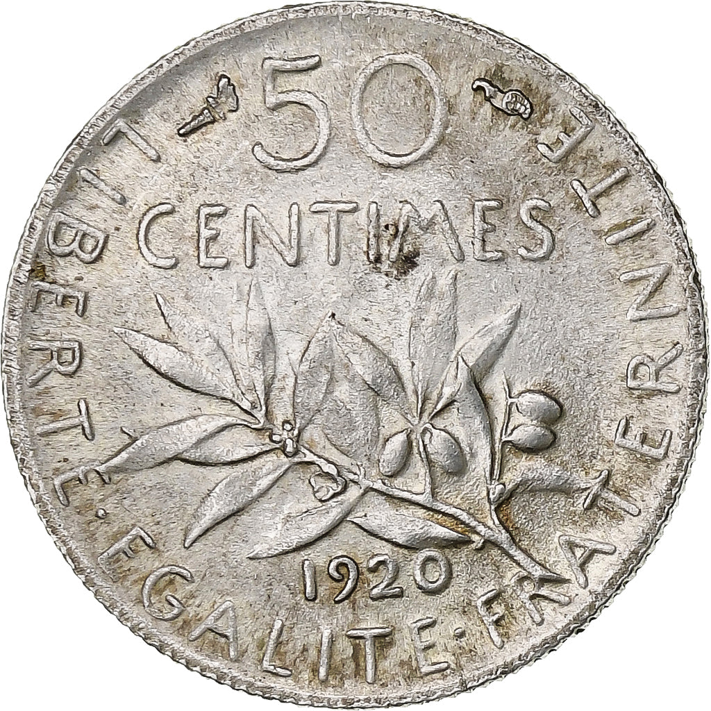 France, 50 Centimes, Semeuse, 1920, Paris, Silver, AU(55-58), Gadoury:420