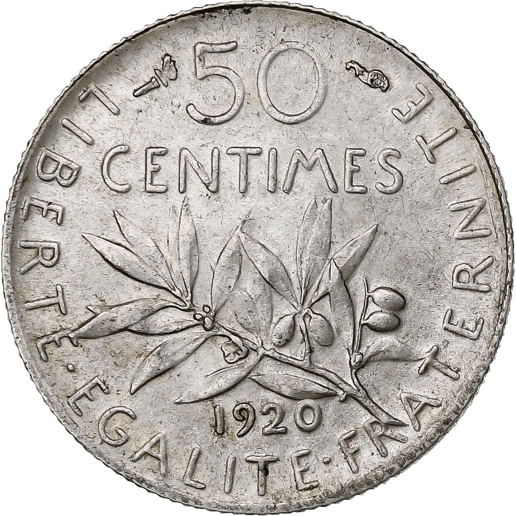 Frankreich, 50 Centimes, Semeuse, 1920, Paris, Silber, VZ, Gadoury:420, KM:854