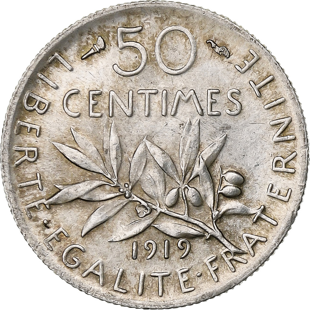 Frankreich, 50 Centimes, Semeuse, 1919, Paris, Silber, VZ, Gadoury:420, KM:854