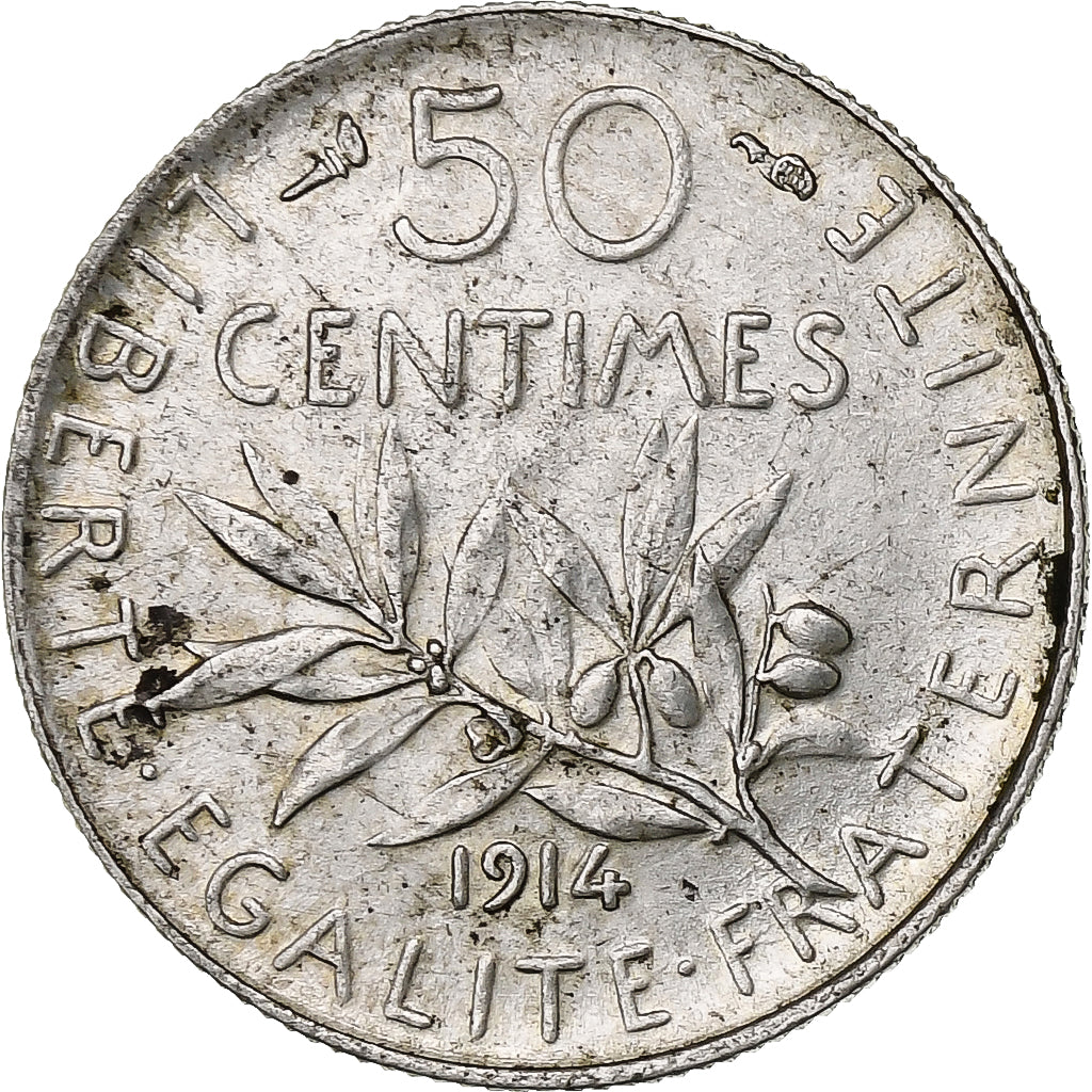 Frankreich, 50 Centimes, Semeuse, 1914, Paris, Silber, SS+, Gadoury:420, KM:854