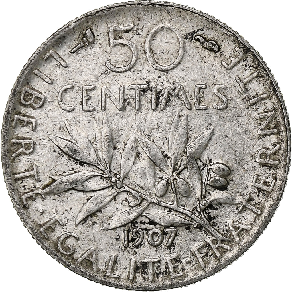 Frankreich, 50 Centimes, Semeuse, 1907, Paris, Silber, SS+, Gadoury:420, KM:854