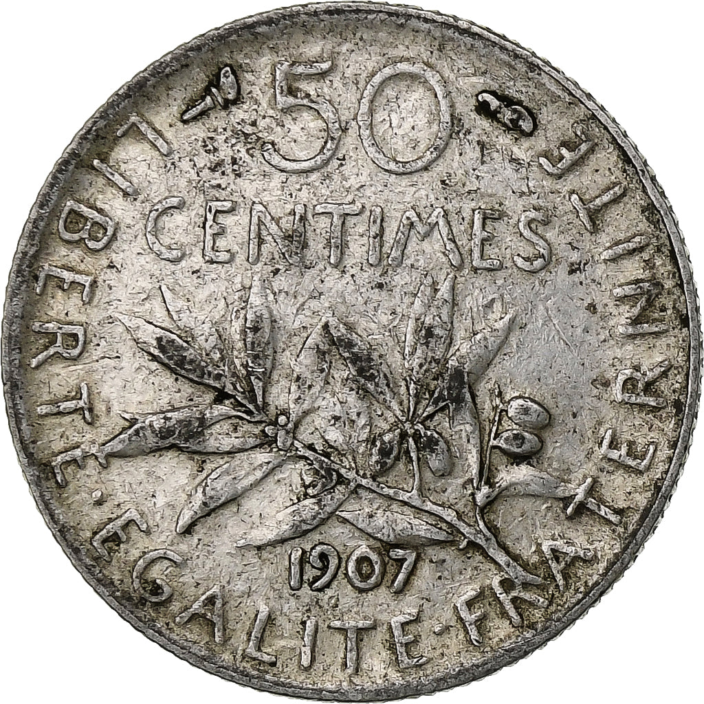 France, 50 Centimes, Semeuse, 1907, Paris, Silver, EF(40-45), Gadoury:420