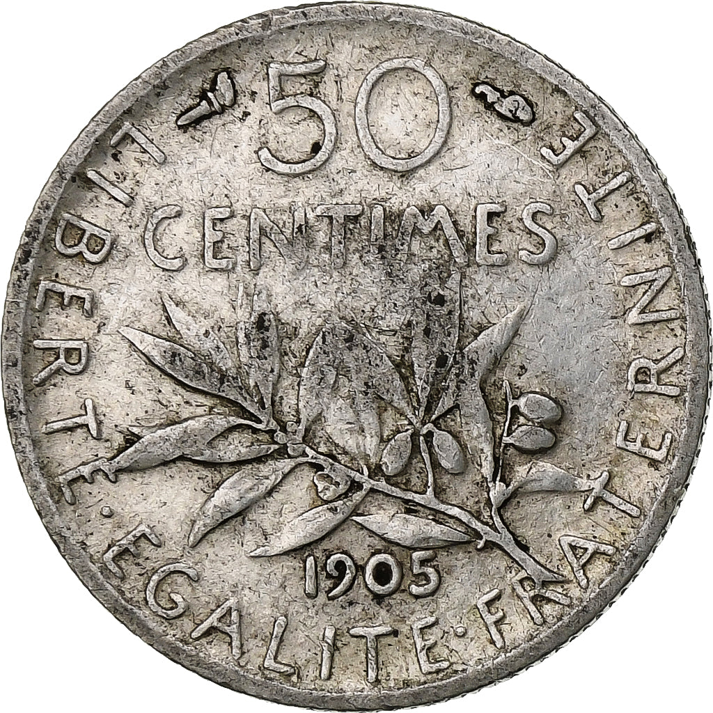 France, 50 Centimes, Semeuse, 1905, Paris, Silver, VF(20-25), Gadoury:420