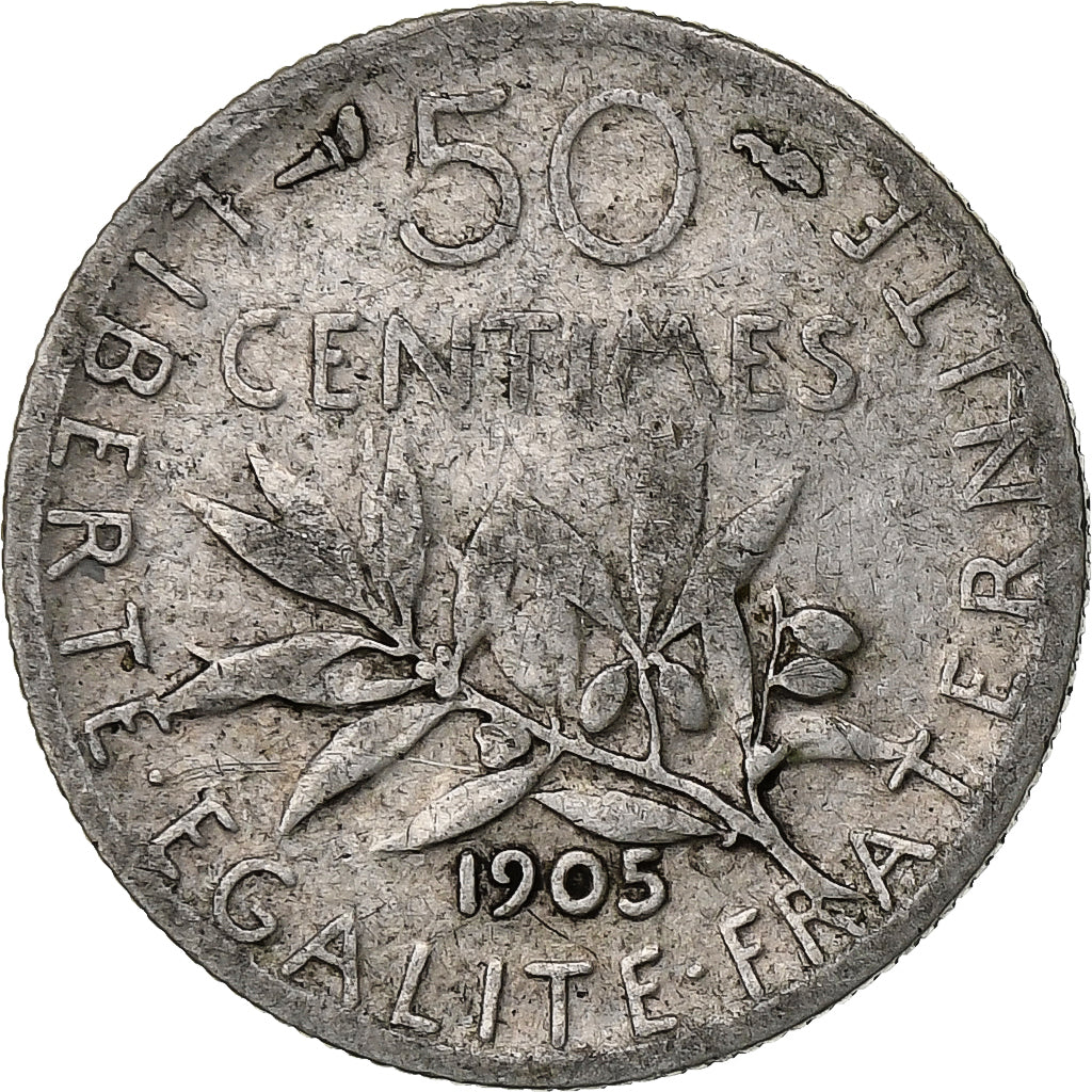 Francia, 50 Centimes, Semeuse, 1905, Paris, Argento, MB, Gadoury:420, KM:854