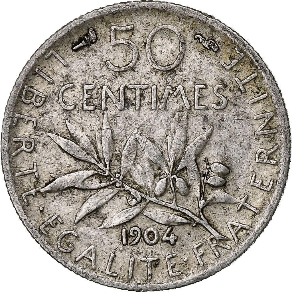 France, 50 Centimes, Semeuse, 1904, Paris, Silver, VF(30-35), Gadoury:420
