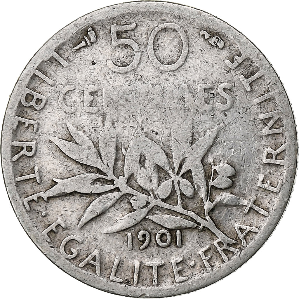 Frankreich, 50 Centimes, Semeuse, 1901, Paris, Silber, SGE+, Gadoury:420, KM:854
