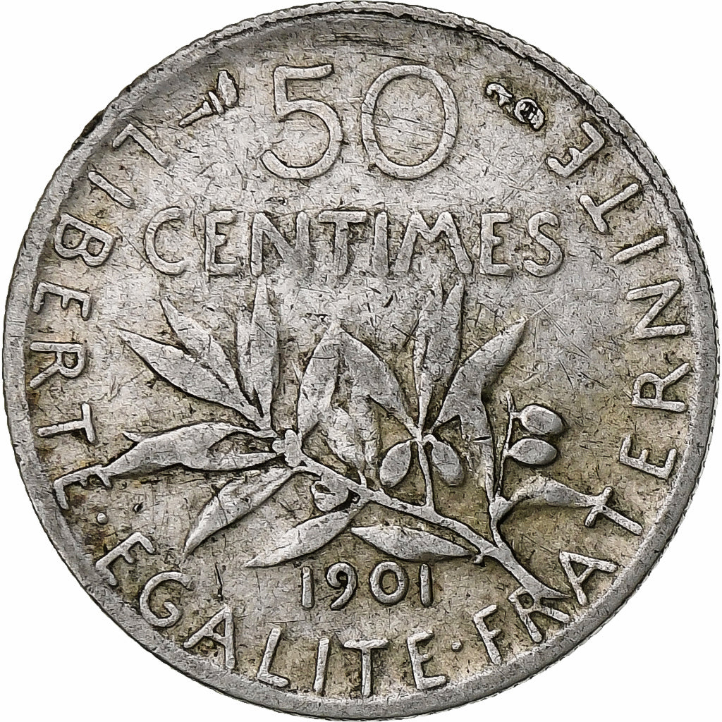 France, 50 Centimes, Semeuse, 1901, Paris, Silver, VF(20-25), Gadoury:420