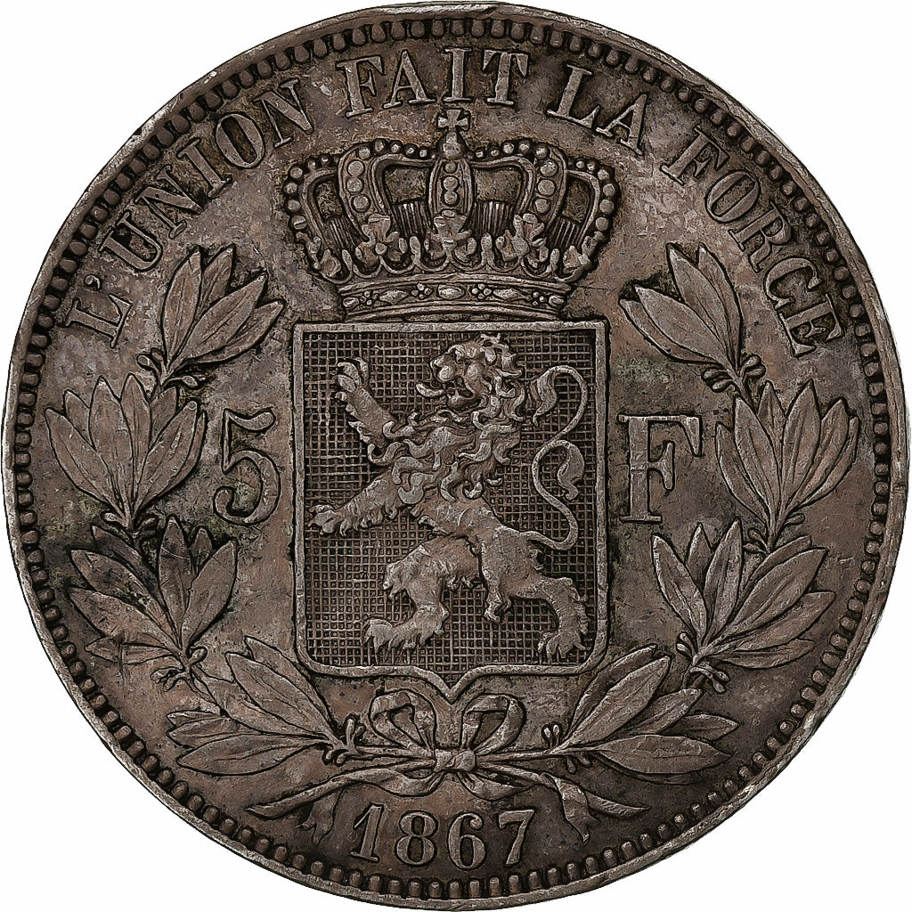 Belgium, Leopold II, 5 Francs, 5 Frank, 1867, Silver, EF(40-45), KM:24