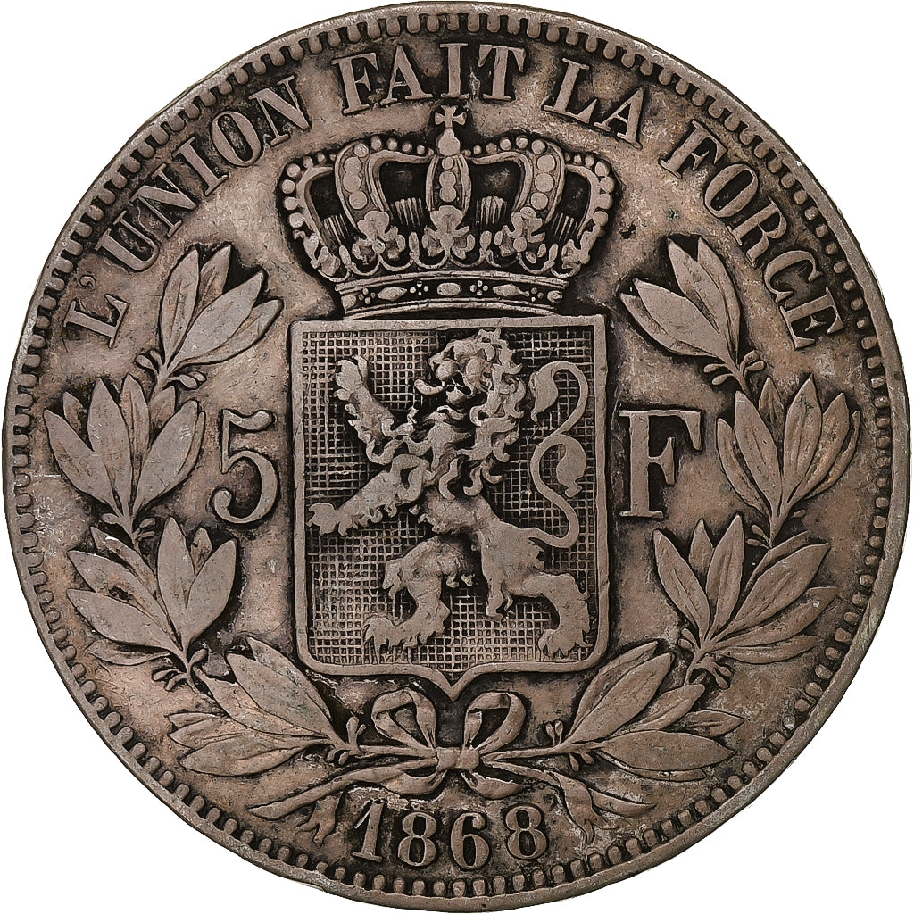 Belgium, Leopold II, 5 Francs, 5 Frank, 1868, Silver, VF(30-35), KM:24