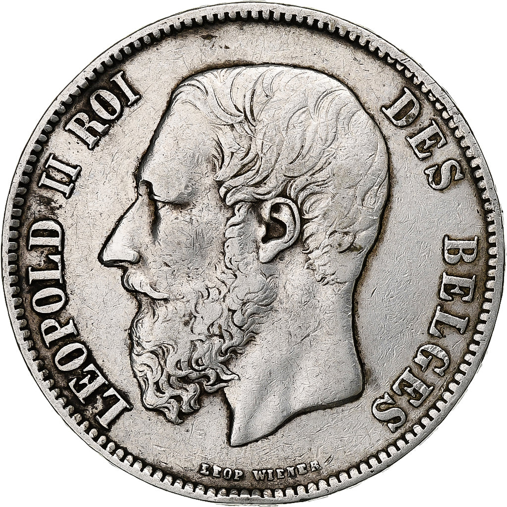 België, Leopold II, 5 Francs, 5 Frank, 1870, Zilver, ZF, KM:24