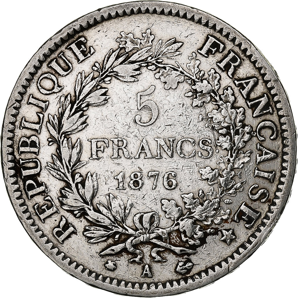 France, 5 Francs, Hercule, 1876, Paris, Silver, VF(30-35), Gadoury:745a