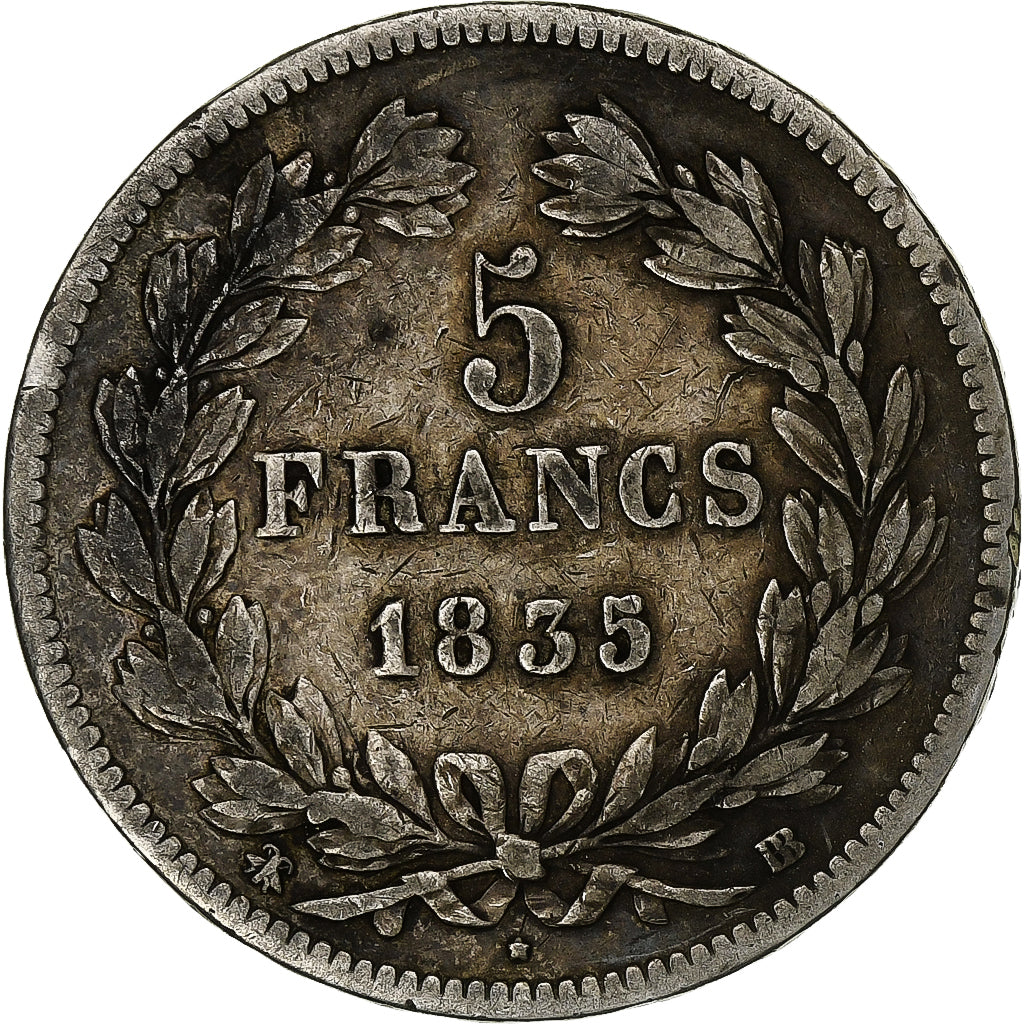 France, 5 Francs, Louis-Philippe, 1835, Strasbourg, Abeille, Argent, TB+
