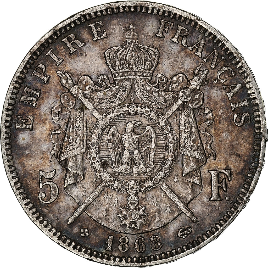 France, Napoleon III, 5 Francs, 1868, Strasbourg, Silver, EF(40-45)