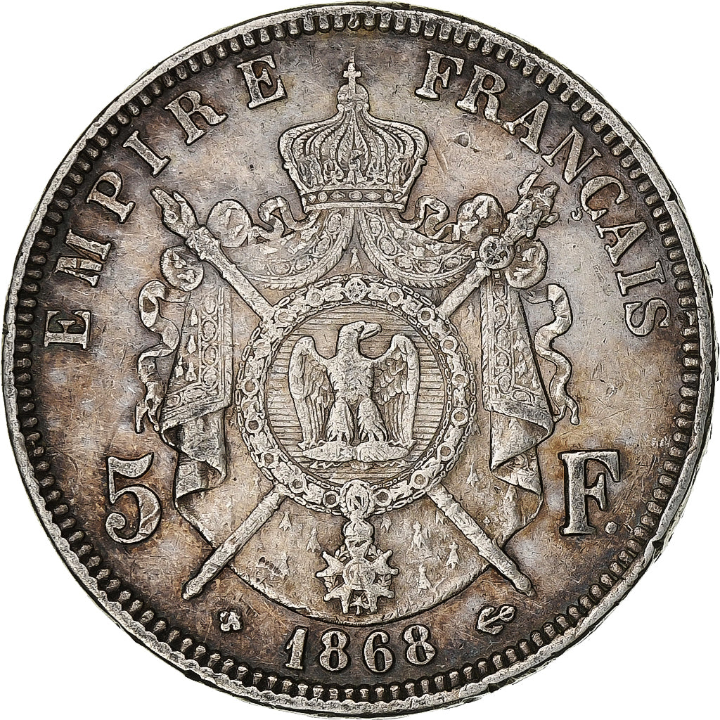 France, Napoleon III, 5 Francs, 1868, Strasbourg, Silver, EF(40-45)