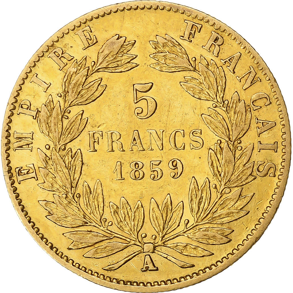 Francia, Napoleon III, 5 Francs, 1859, Paris, Oro, MB+, Gadoury:1001, KM:787.1