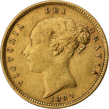 Grã-Bretanha, Victoria, 1/2 Sovereign, 1884, Dourado, EF(40-45), KM:735.1