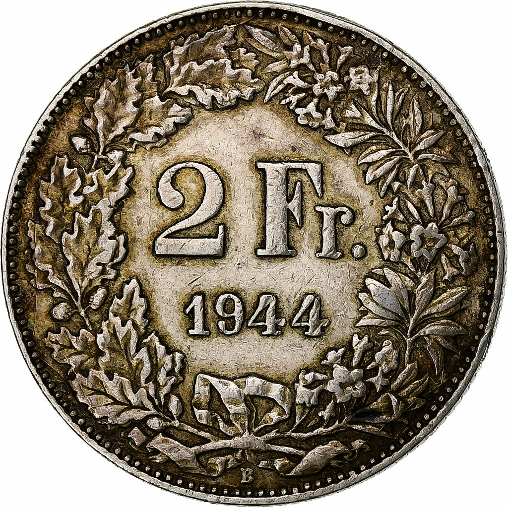 Switzerland, 2 Francs, 1944, Bern, Silver, EF(40-45), KM:21
