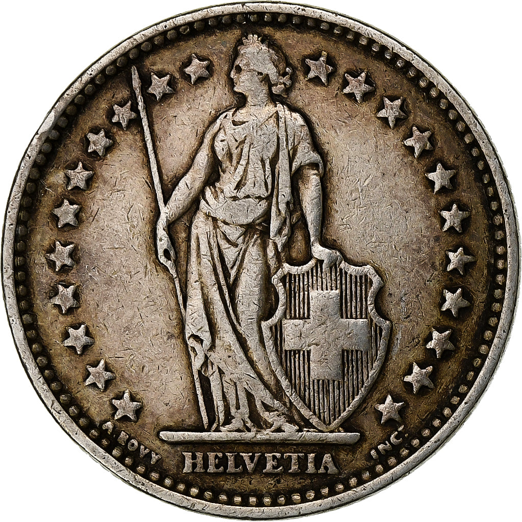 Suiza, 2 Francs, 1914, Bern, Plata, MBC, KM:21