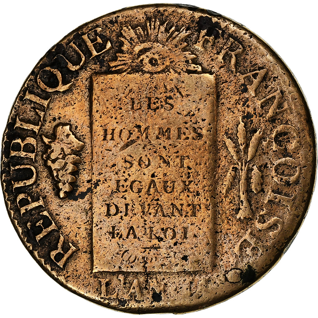 Francia, Sol, Sol aux balances françoise, 1793, Metz, Bronzo, MB+, Gadoury:19