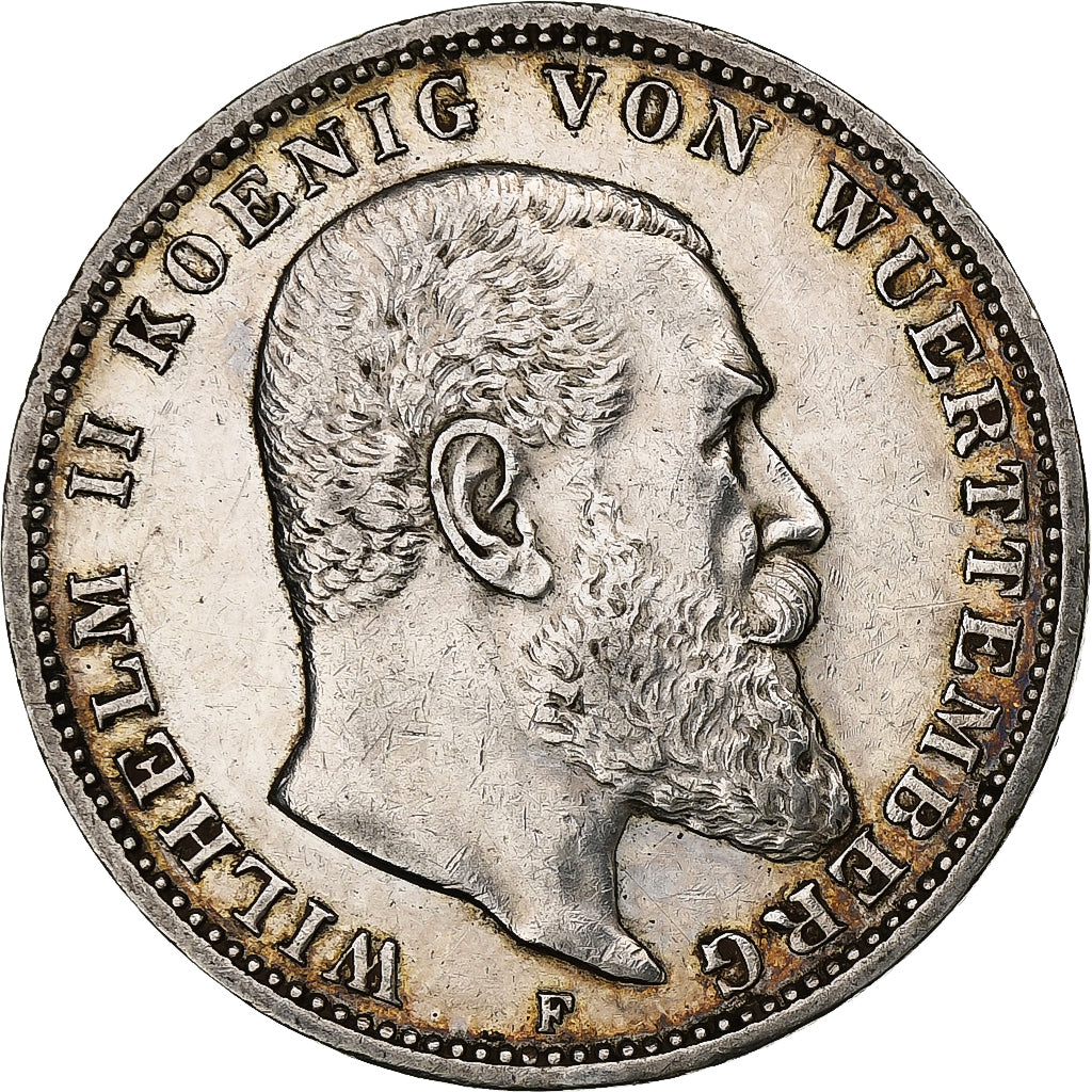 German States, WURTTEMBERG, Wilhelm II, 3 Mark, 1909, Freudenstadt, Silver