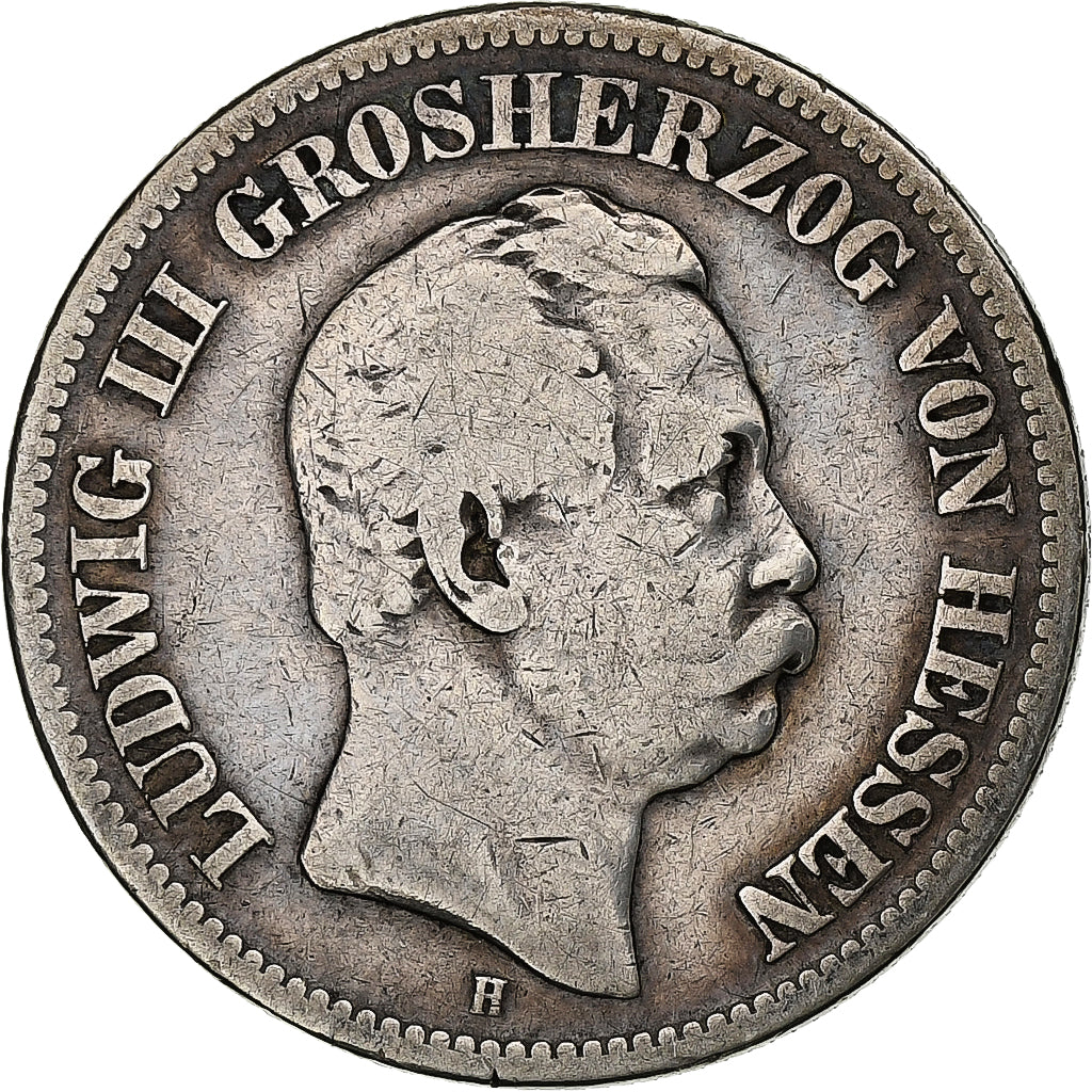 Deutsch Staaten, HESSE-DARMSTADT, Ludwig III, 2 Mark, 1876, Darmstadt, Silber