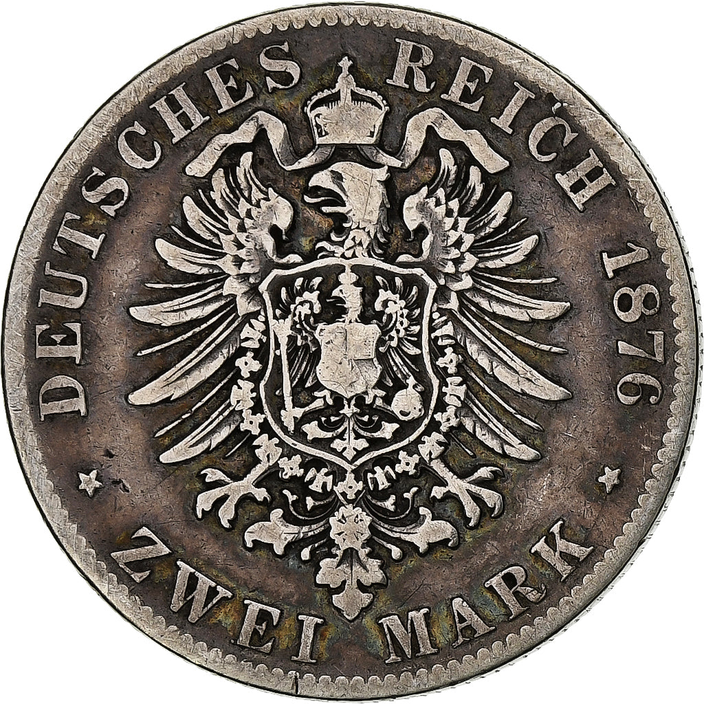 Deutsch Staaten, HESSE-DARMSTADT, Ludwig III, 2 Mark, 1876, Darmstadt, Silber