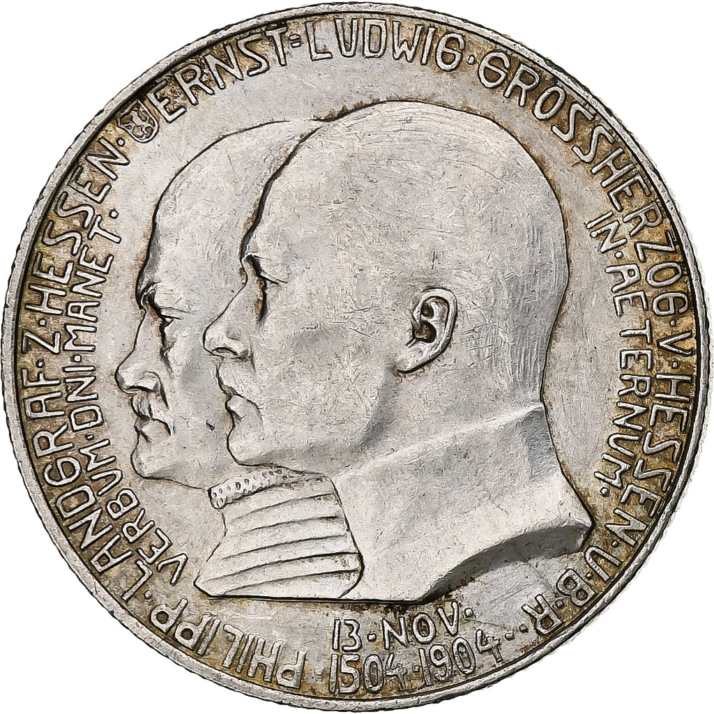 Deutsch Staaten, HESSE-DARMSTADT, Ernst Ludwig, 2 Mark, 1904, Darmstadt, Silber