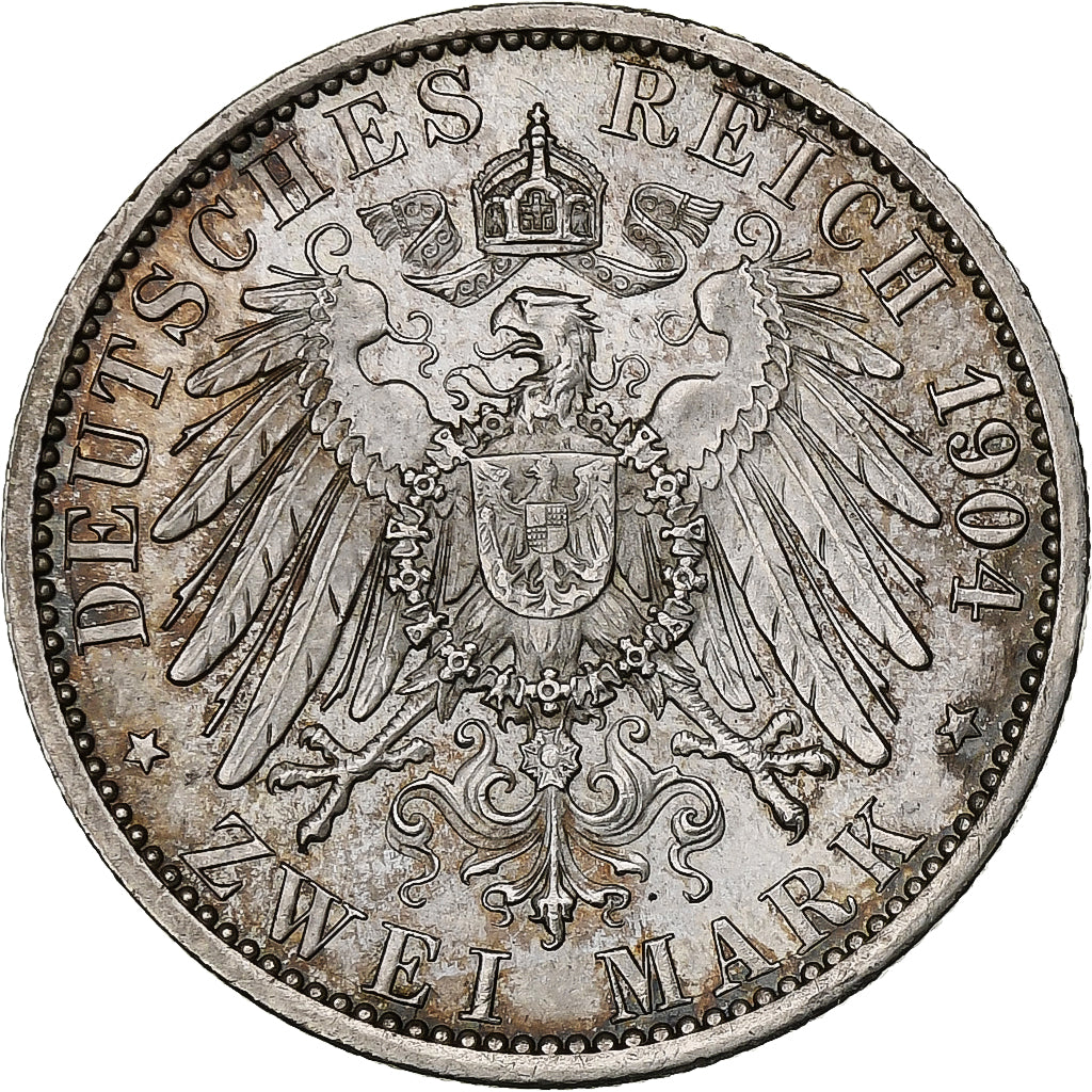 Deutsch Staaten, HESSE-DARMSTADT, Ernst Ludwig, 2 Mark, 1904, Darmstadt, Silber