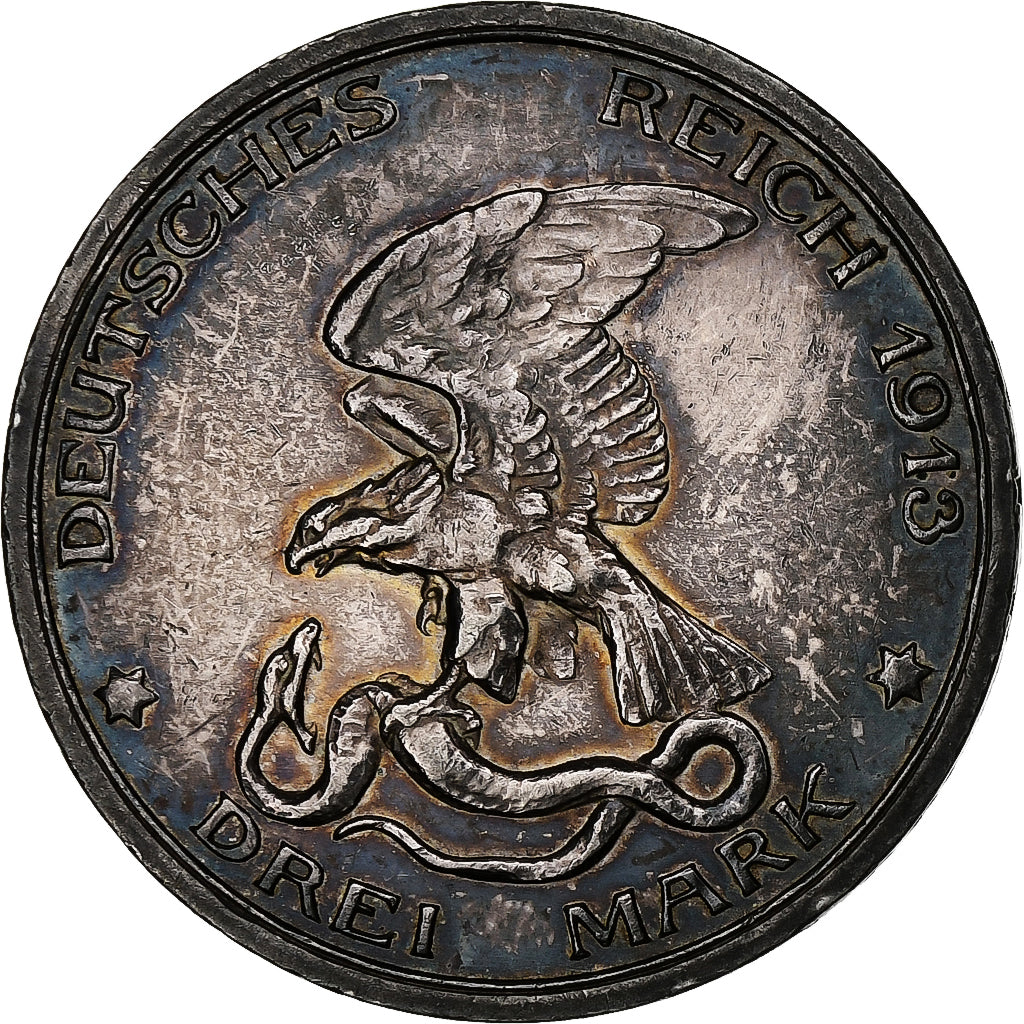 German States, PRUSSIA, Wilhelm II, 3 Mark, 1913, Berlin, Silver, AU(50-53)