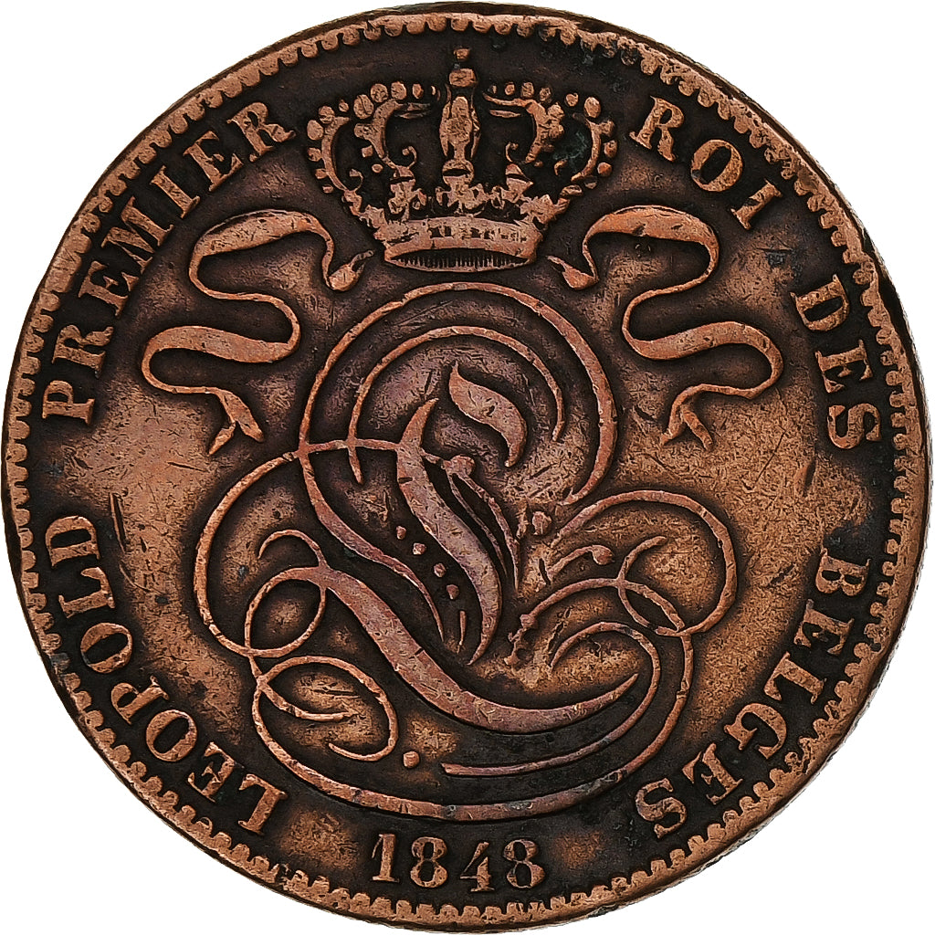 Bélgica, Leopold I, 5 Centimes, 1848, Cobre, BC+, KM:5.1