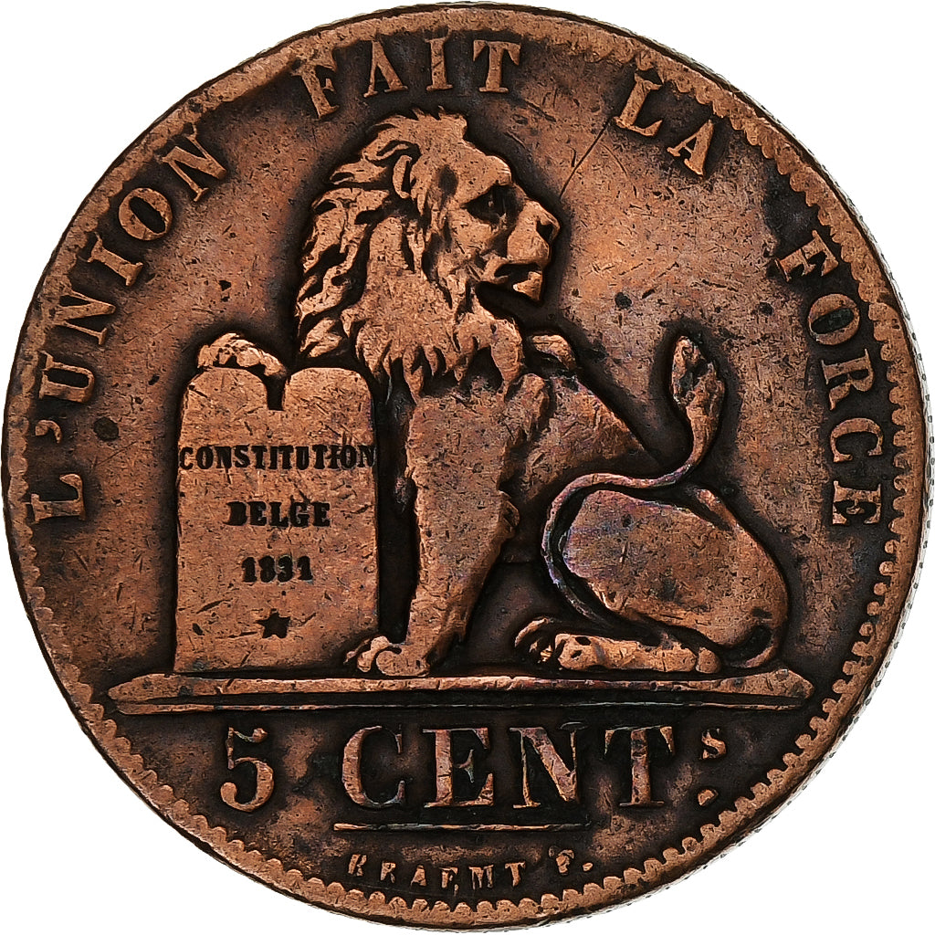 Bélgica, Leopold I, 5 Centimes, 1848, Cobre, BC+, KM:5.1