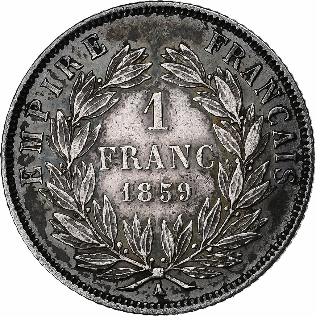 Francja, Napoleon III, Franc, 1859, Paris, Srebro, AU(50-53), Gadoury:460